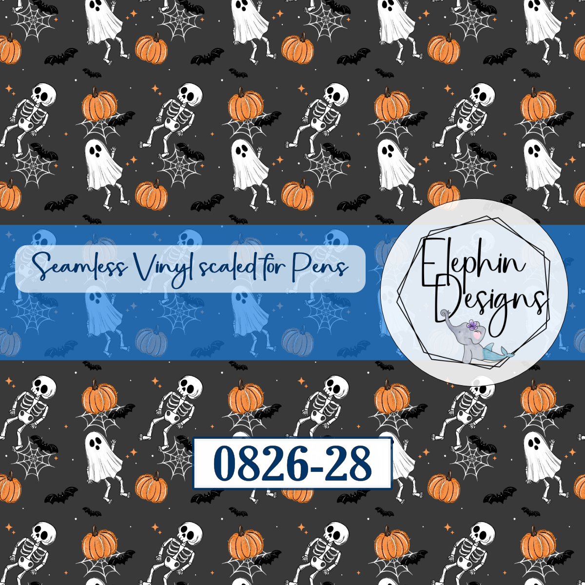 Skeleton Ghost Pumpkin Spider Web Seamless Printed Vinyl | 0826-28
