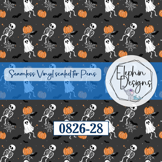 Skeleton Ghost Pumpkin Spider Web Seamless Printed Vinyl | 0826-28