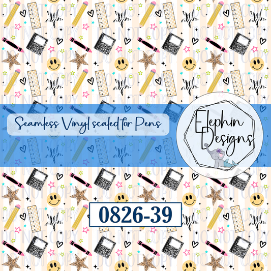 School Supplies Smiley Seamless Printed Vinyl | 0826-39