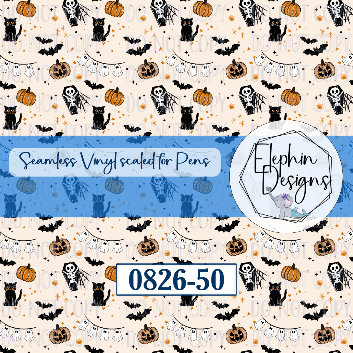 Black Cat Halloween Seamless Printed Vinyl | 0826-50