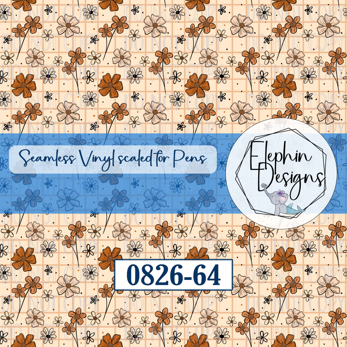 Rust Wildflower Plaid Seamless Printed Vinyl | 0826-64