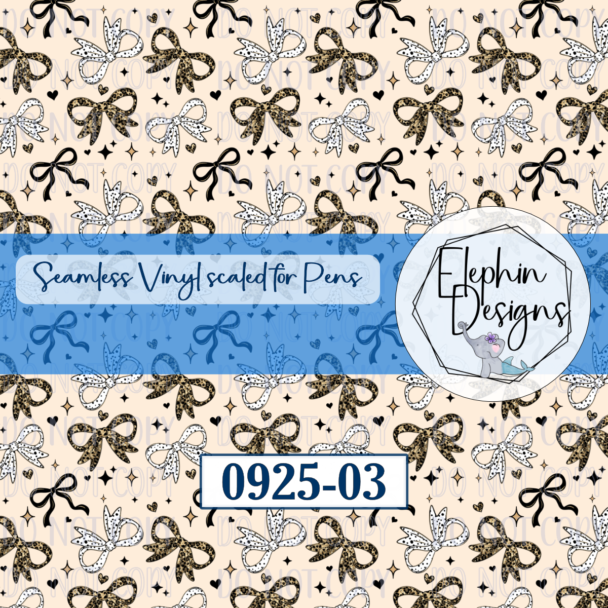 Leopard-print, black and dotted white bows with hearts and sparkles on cream, design 0925-03