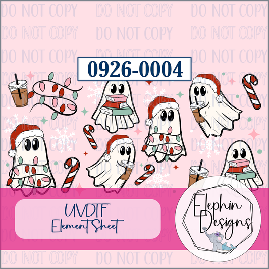 UV DTF Element Sheet | Christmas Ghosts Books and Coffee | 0926-0004