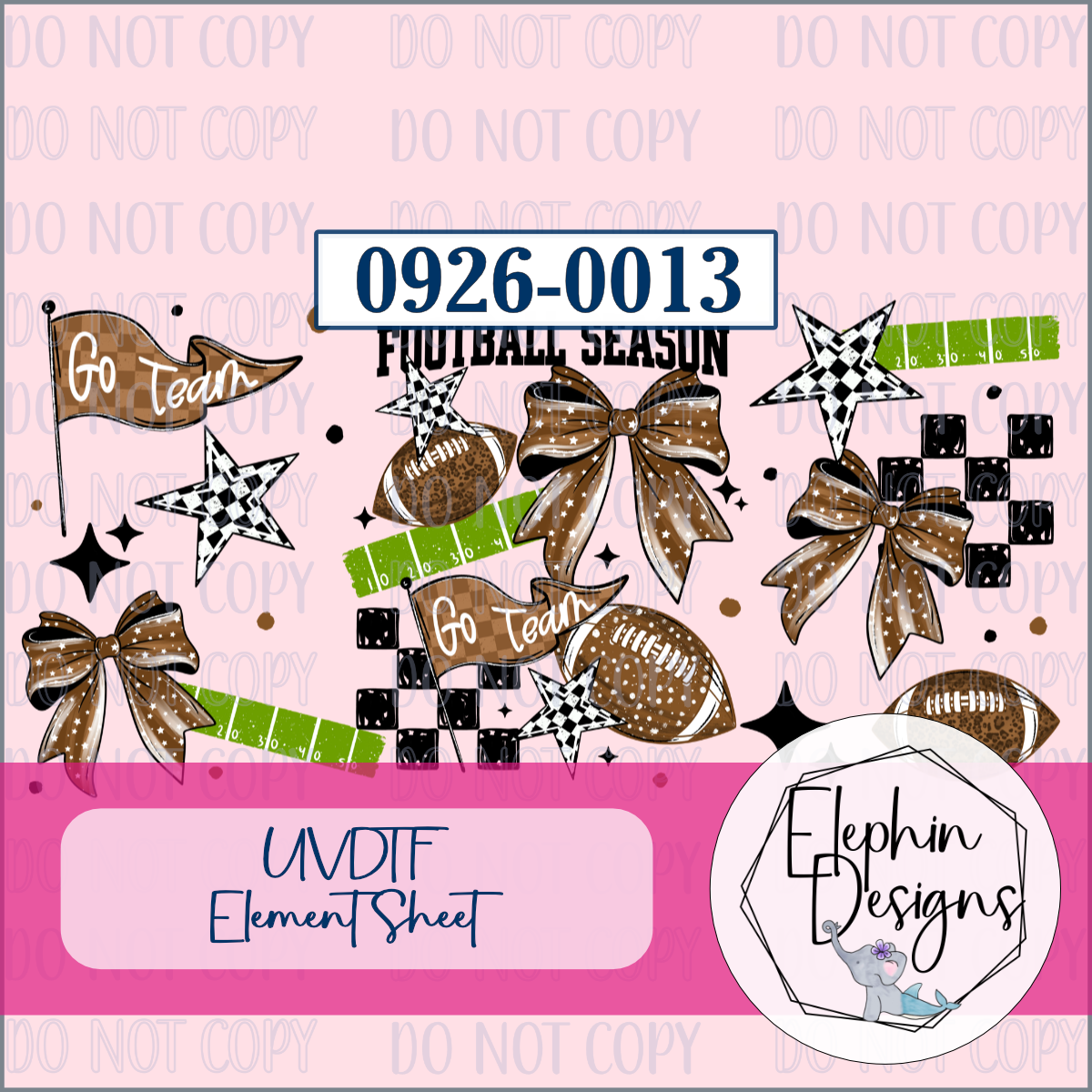 UV DTF Element Sheet | Football Bows and Go Team | 0926-0013