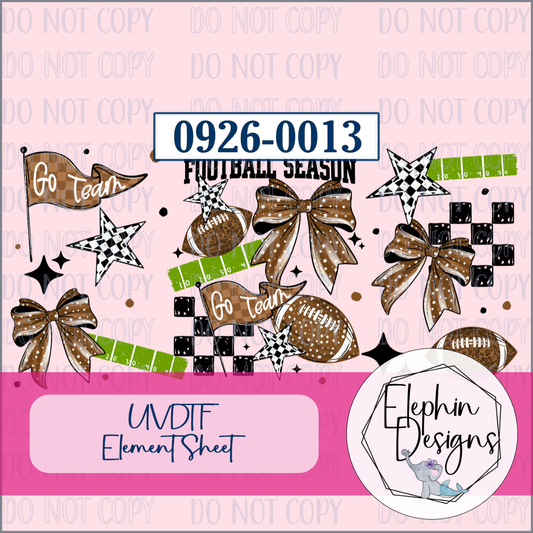 UV DTF Element Sheet | Football Bows and Go Team | 0926-0013