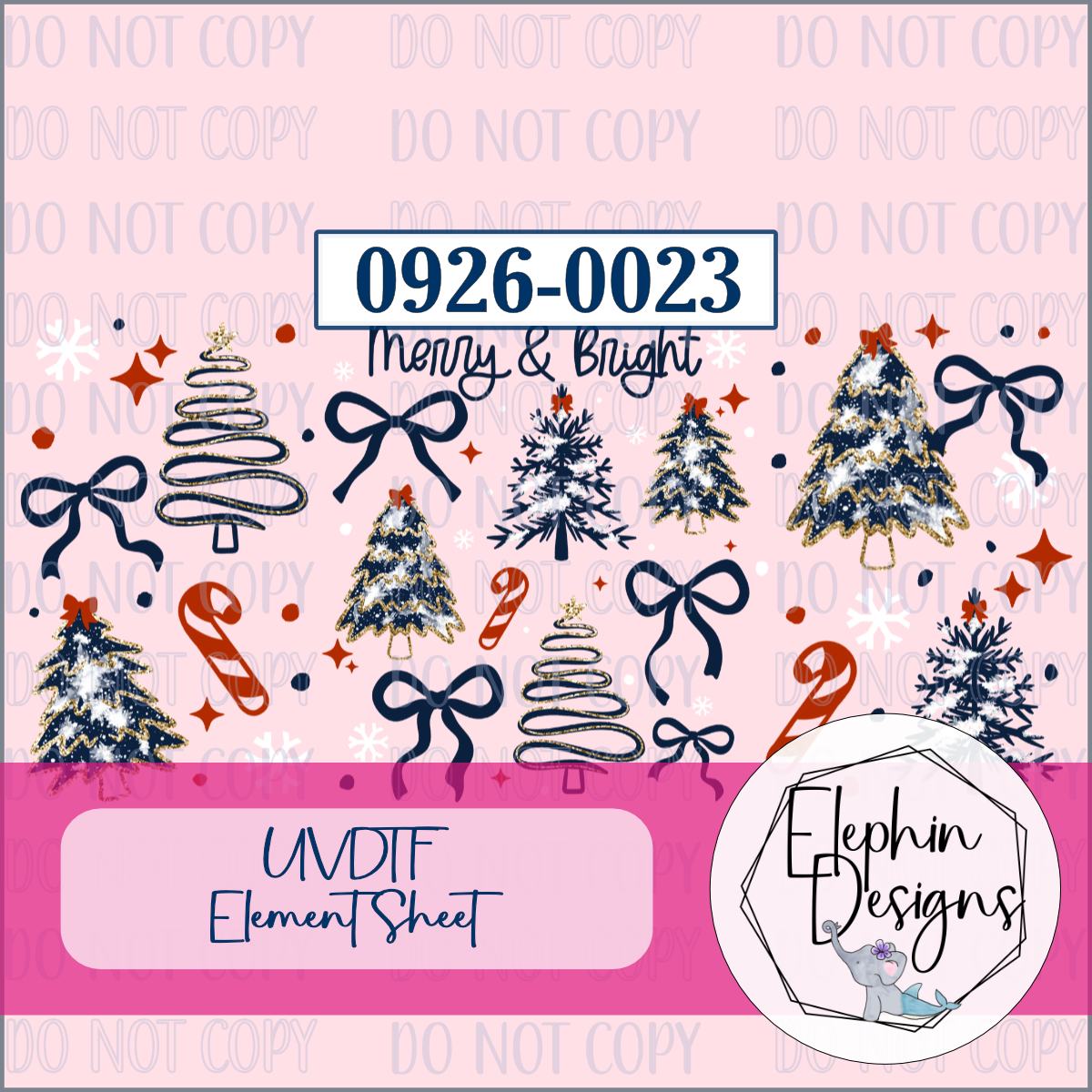UV DTF Element Sheet | Merry and Bright Trees and Bows | 0926-0023