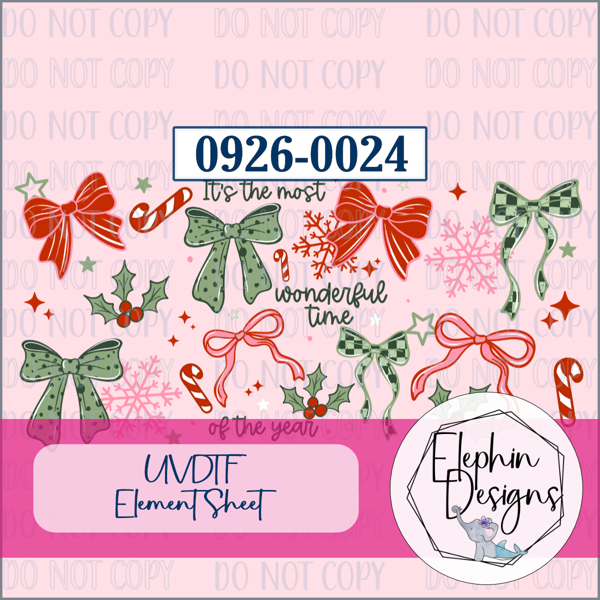 UV DTF Element Sheet | Most Wonderful Time Christmas Bows | 0926-0024