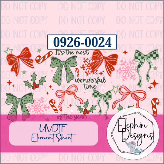 UV DTF Element Sheet | Most Wonderful Time Christmas Bows | 0926-0024