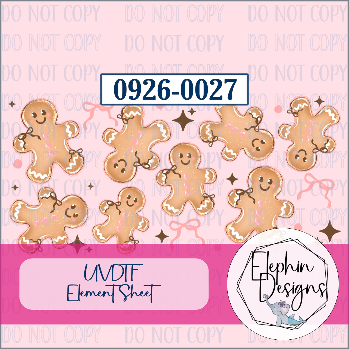 UV DTF Element Sheet | Gingerbread and Pink Bows | 0926-0027